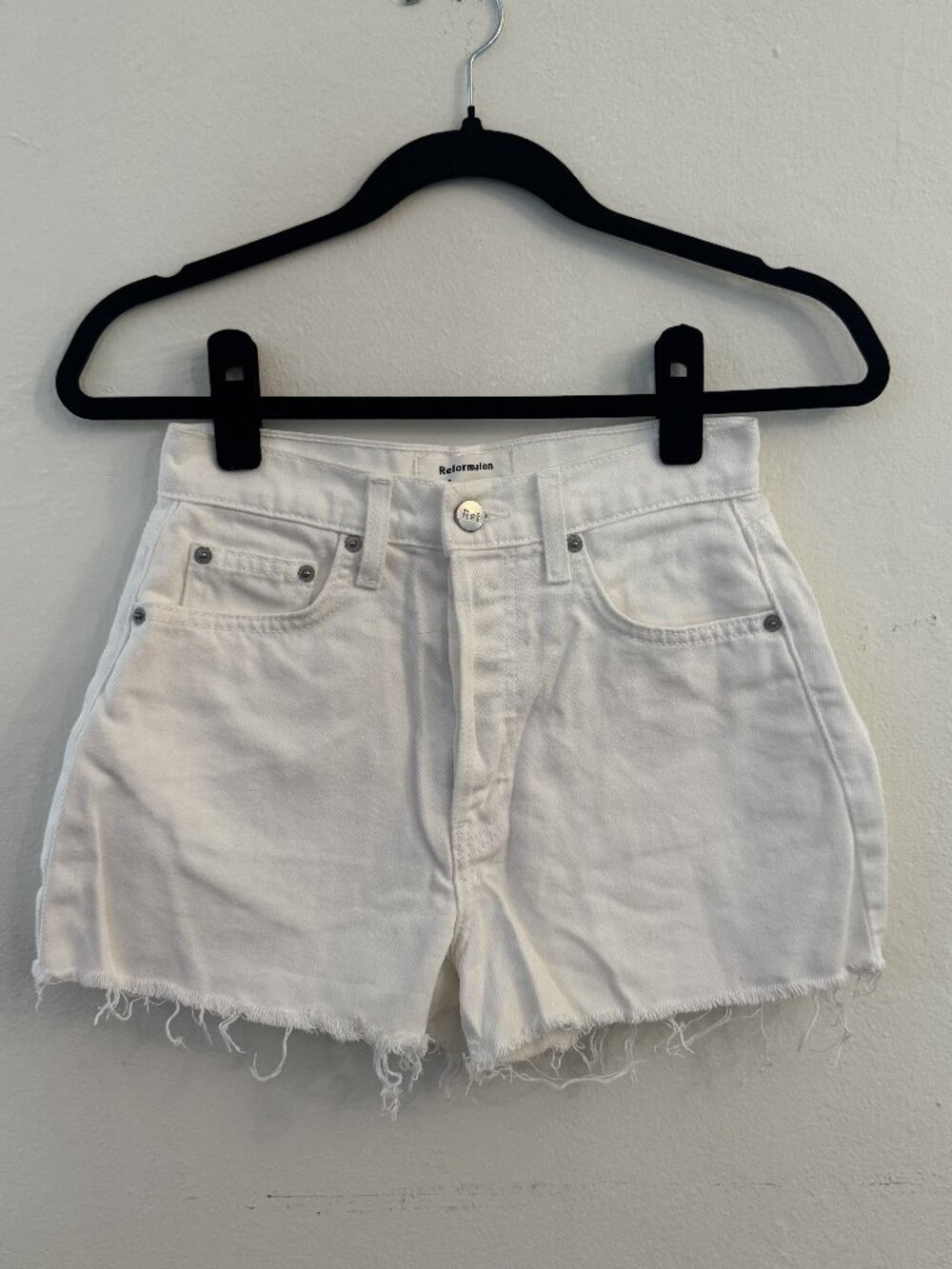 Reformation Jeans White Denim Cutoff Shorts High Rise Size 23